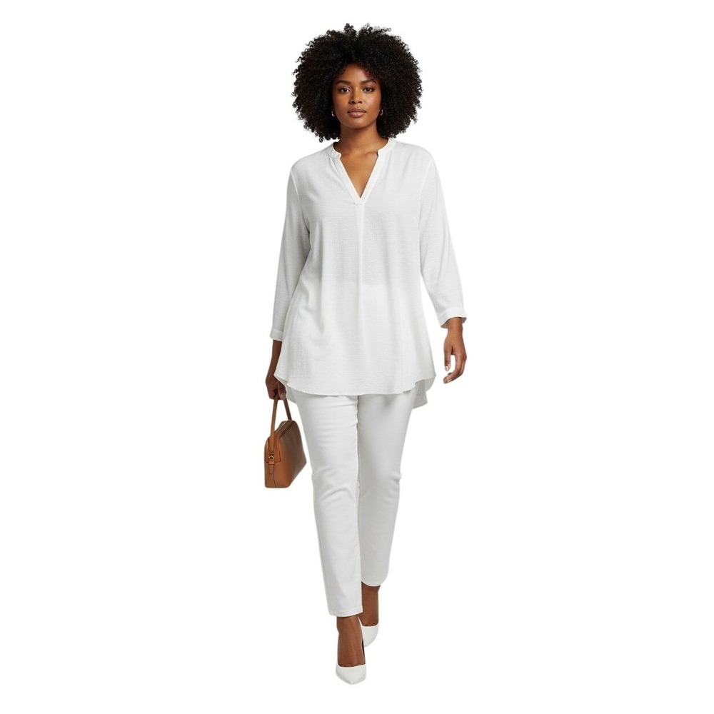 Vince Camuto White Split V-Neck 3/4 Sleeve High-Low Tunic Blouse  Womens 1X -NWT